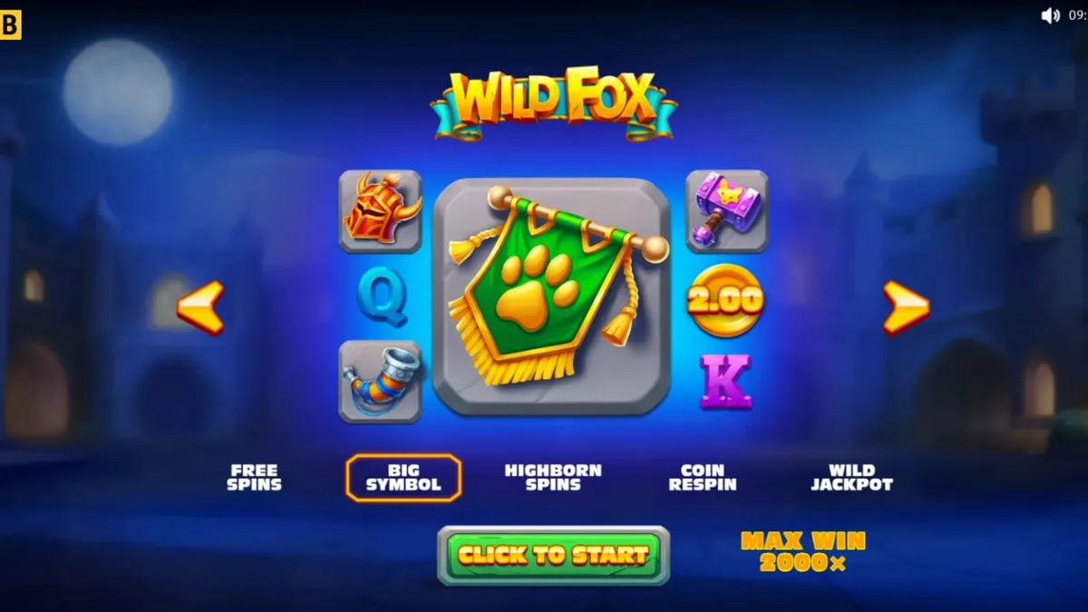 Wild Fox স্লট গেমের একটি দৃশ্য যেখানে ফক্স নাইট চরিত্রটি রিলের পাশে দাঁড়িয়ে আছে